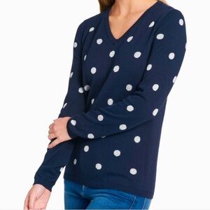 Tommy Hilfiger Polka Dot V- Neck Cardigan Sweater (Sz M) Navy Blue & White
